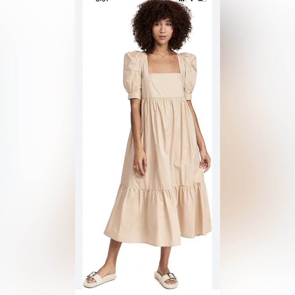 En Saison Square Neck Puff Sleeve Midi Dress Sz XS Natural